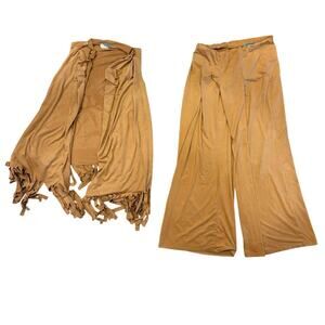 Woman's Double Click Fringe Sleeveless Suede Vest & Wide Leg Pant Set Size Med